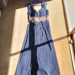 Stunning Navy Blue Chiffon evening/ball dress with rhinestone waist Size US 6